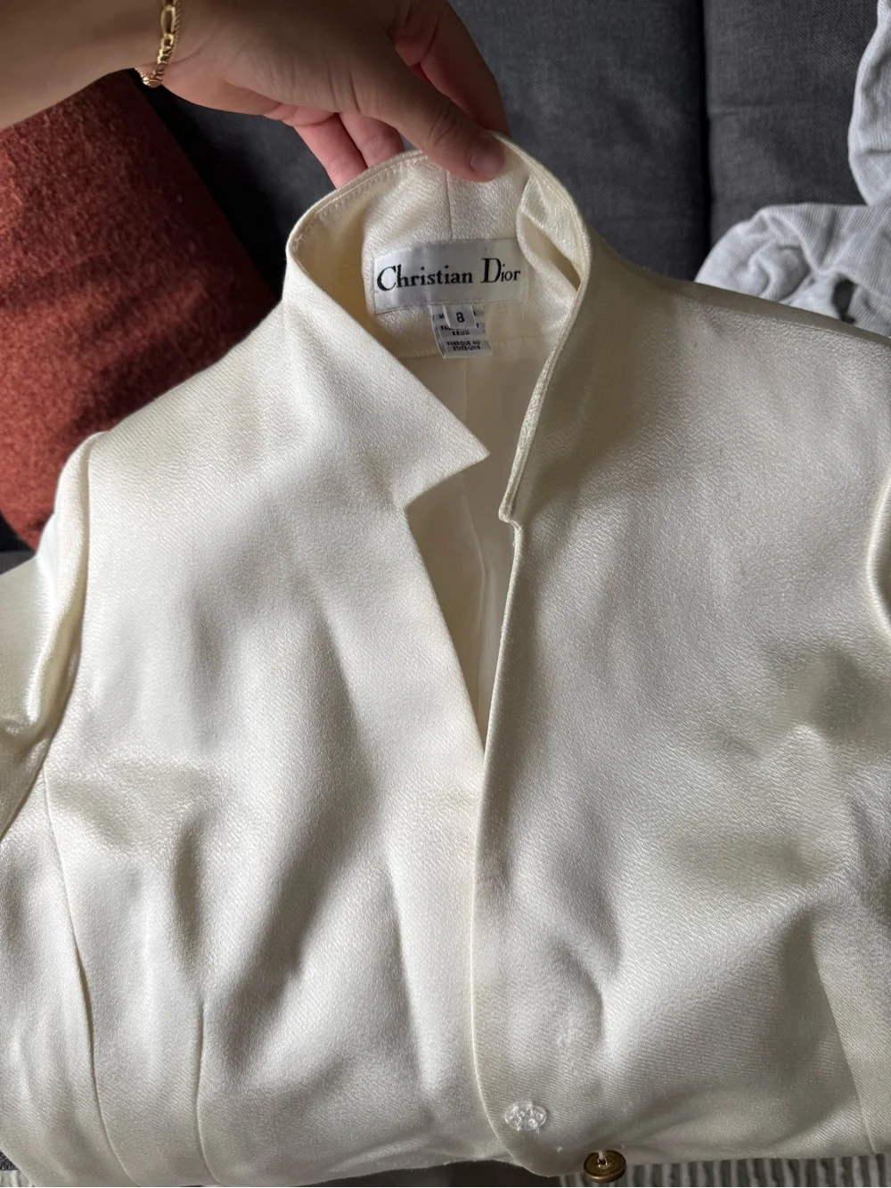 Vintage Christian Dior Ivory Satin skit set Bridal / Minimalist 90s Dior - Picture 9 of 12